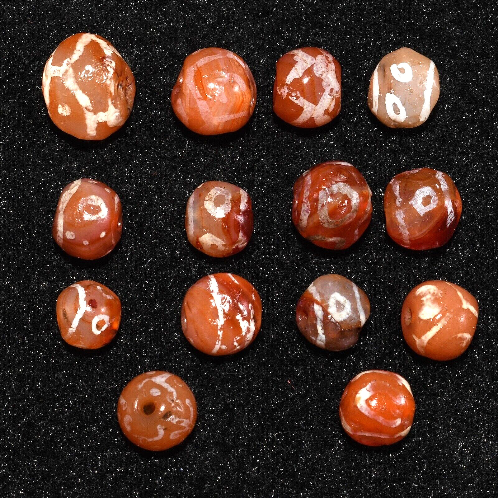Authentic 15 Ancient Indus Valley Etched Round Carnelian Beads Ca. 2600-1700 BCE