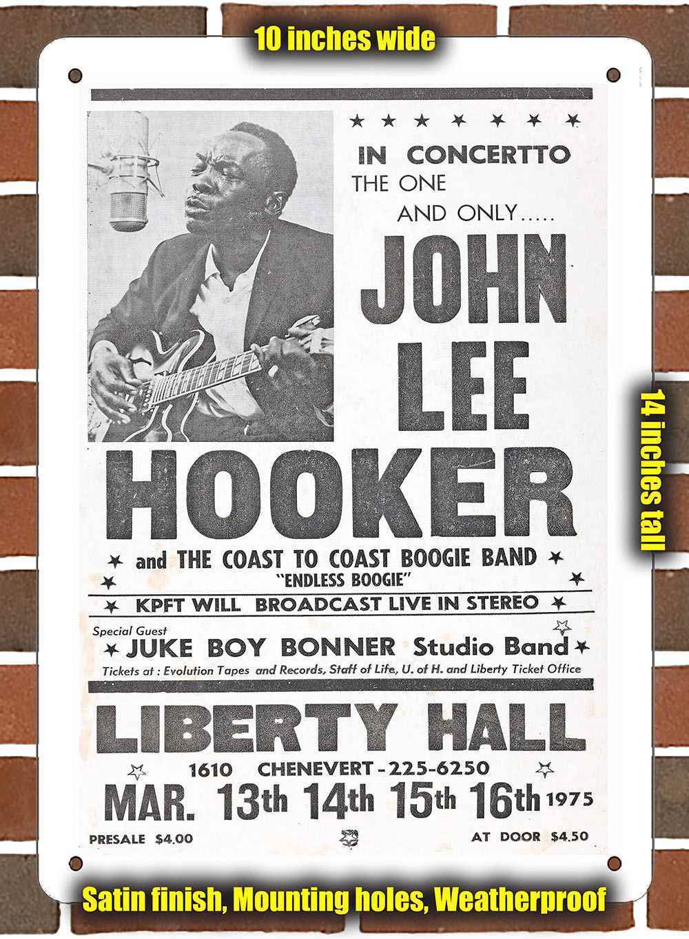 Metal Sign - 1975 John Lee Hooker in Houston- 10x14 inches