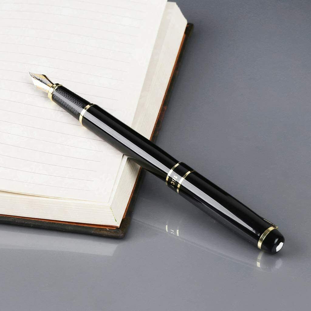 Hero 1501 Fountain Pen Black Gold Fine FREE Leather Case Business Gift 