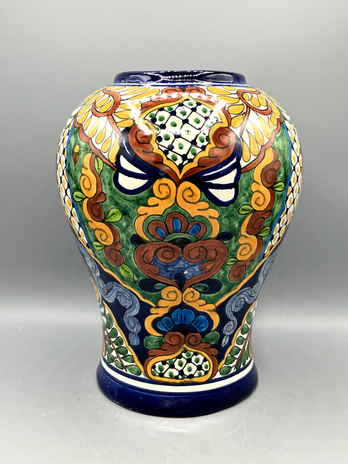 Beautiful Talavera Mexico Vintage Large Hand-Painted Vase