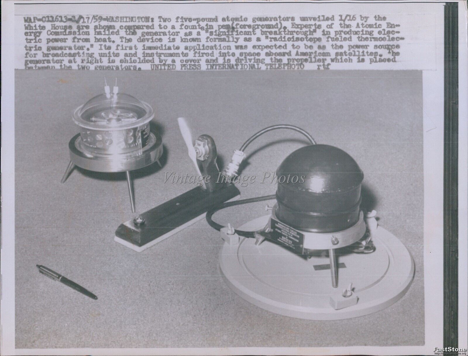 1959 A.E.C Radioisotope Fueled Thermoelectric Generator Science Wirephoto 7X9