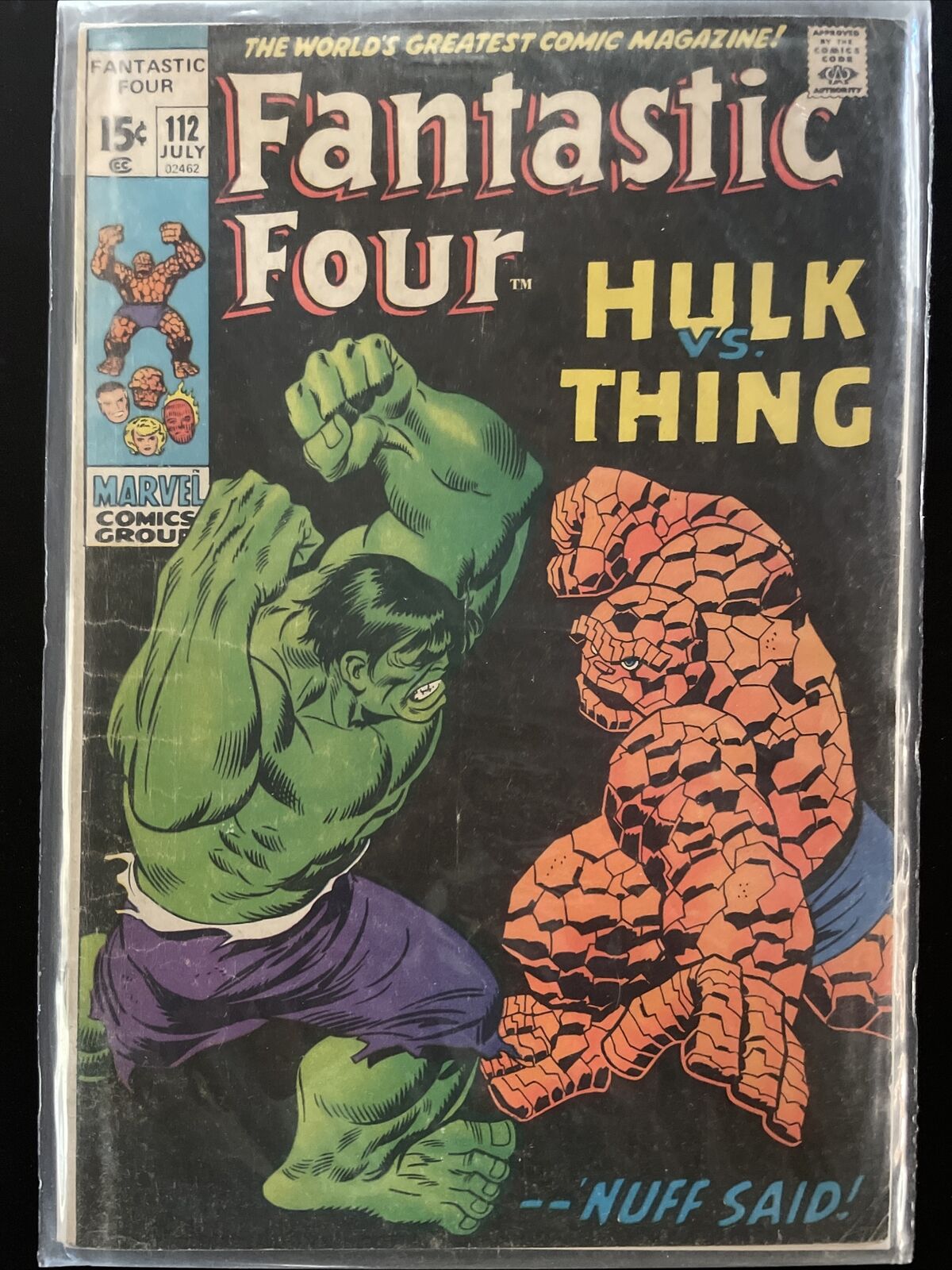 Fantastic Four #112 (Marvel 1971) Key Issue Hulk vs Thing