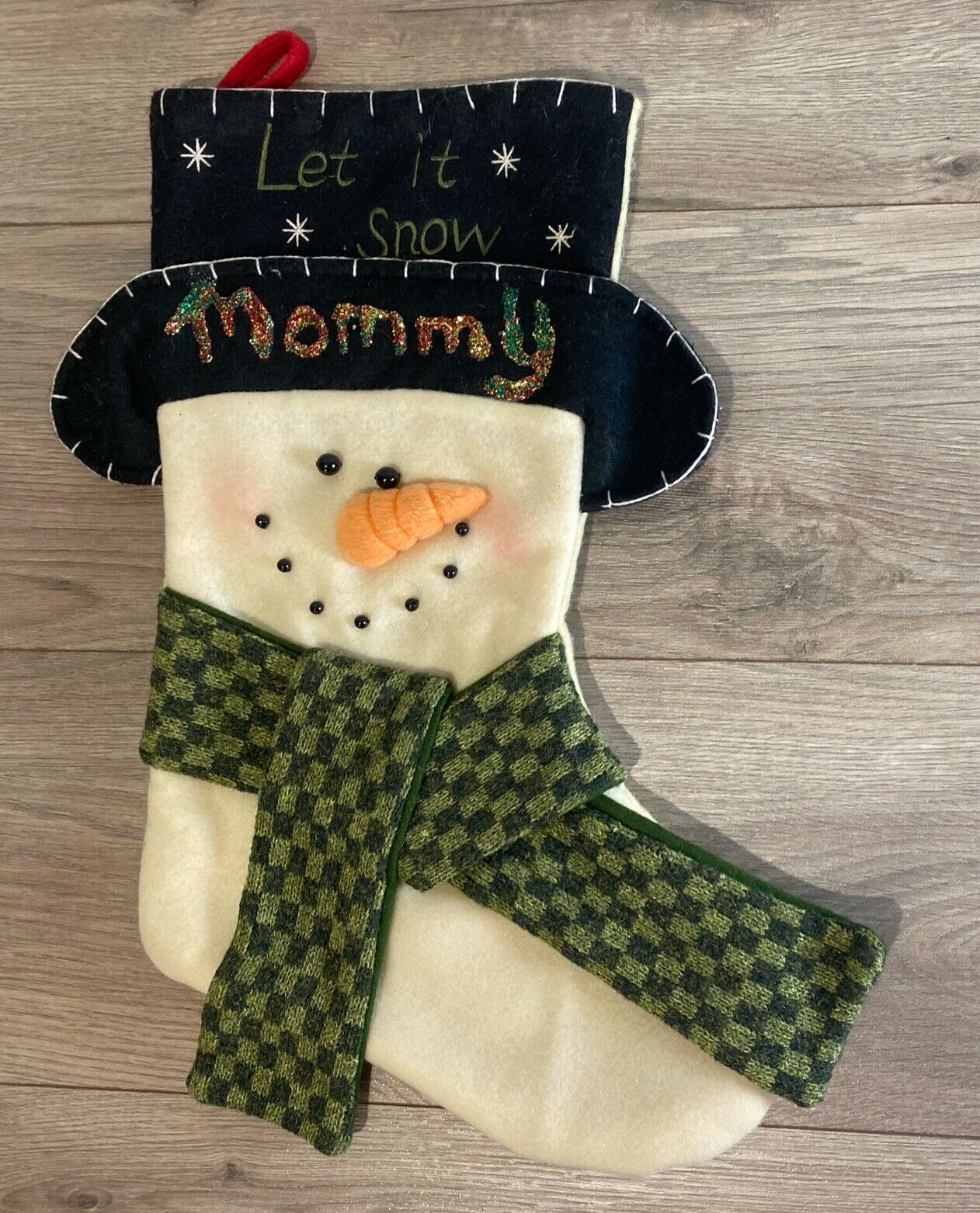 Prima Snowman Felt TopHat Christmas Stocking 20” Let It Snow Mommy
