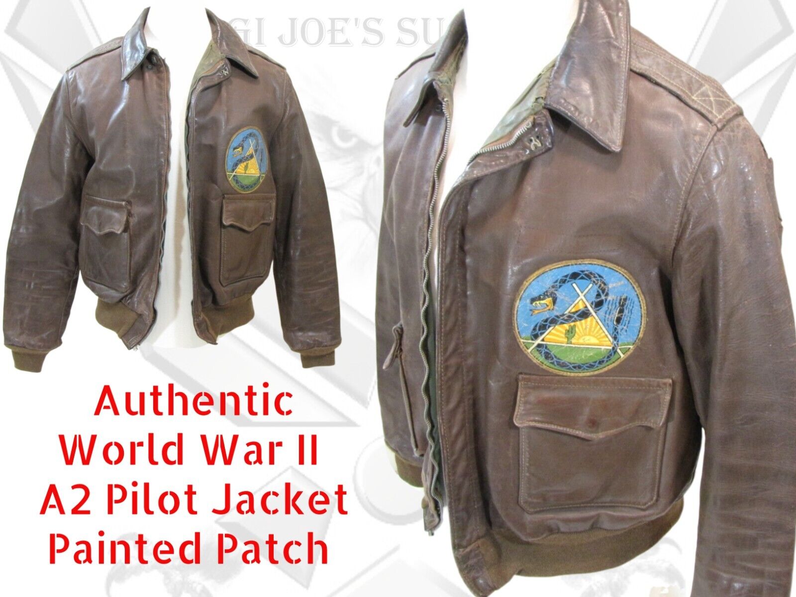 WW II A2 USAAF Leather Flight Pilot Jacket Painted Patch Pyote Bomber Base HC