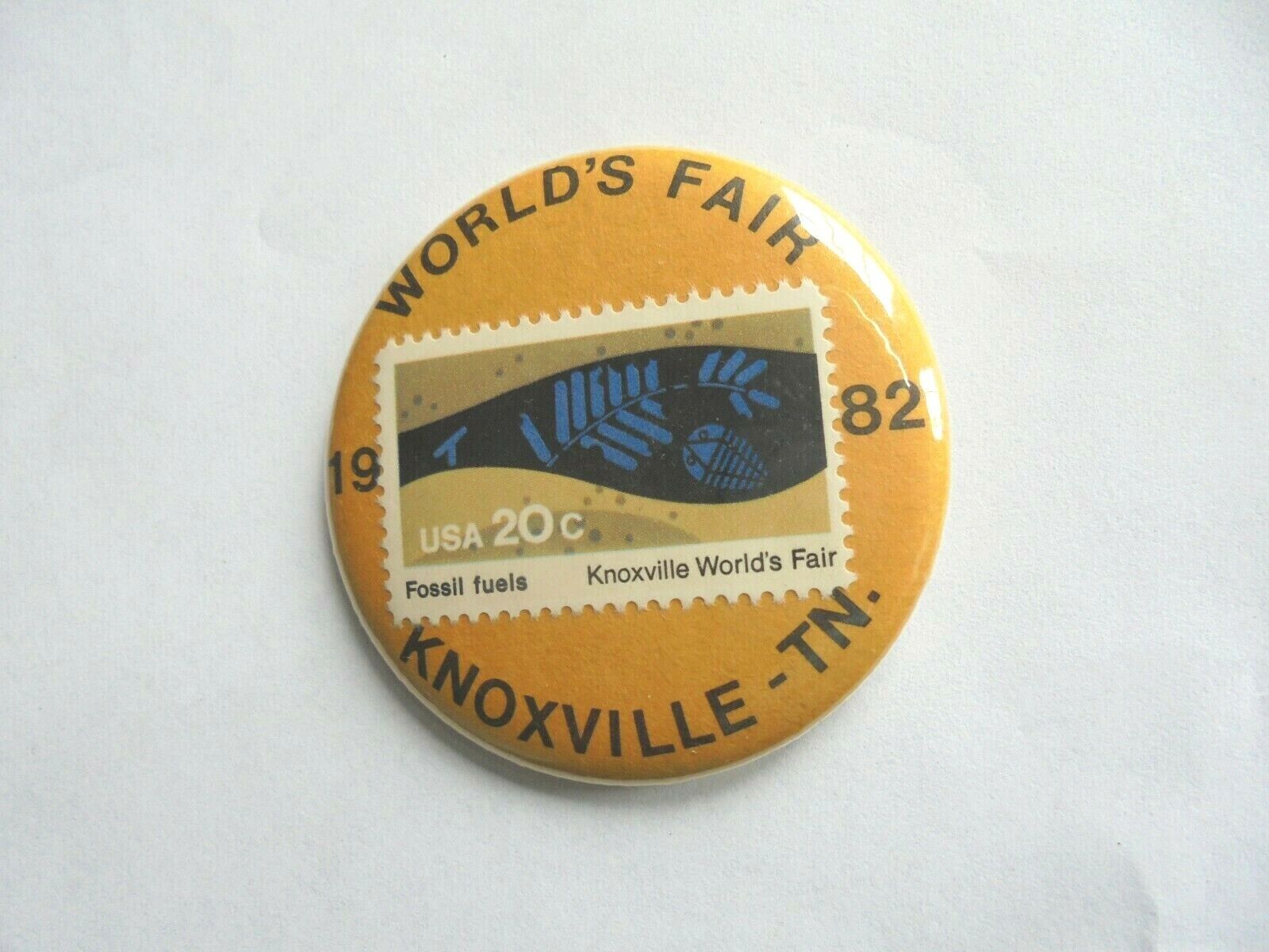 Cool Vintage 1982 World\'s Fair Knoxville TN Fossil Fuels Postage Stamp Pinback