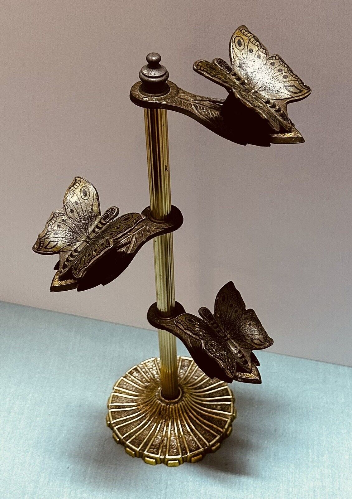 Vintage Allied Brass Butterfly Clip (3) Note Holder Stand 12 in tall 