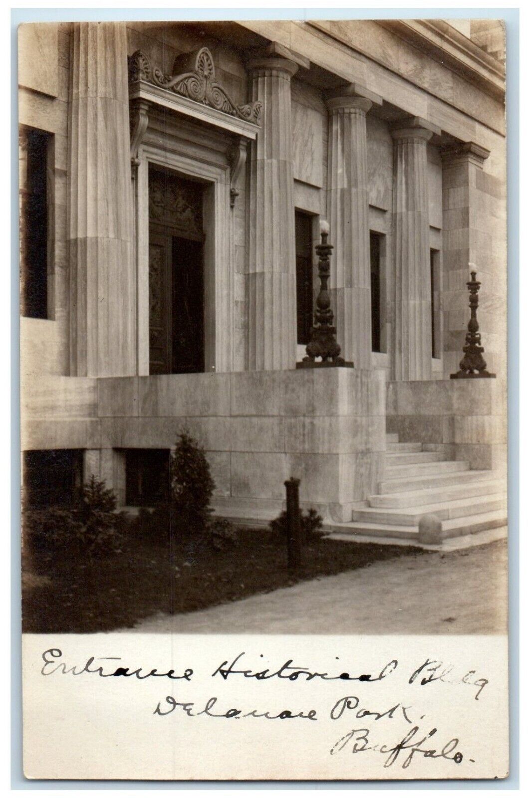 1909 Entrance Historical Bldg Delaware Park Buffalo NY RPPC Photo Postcard