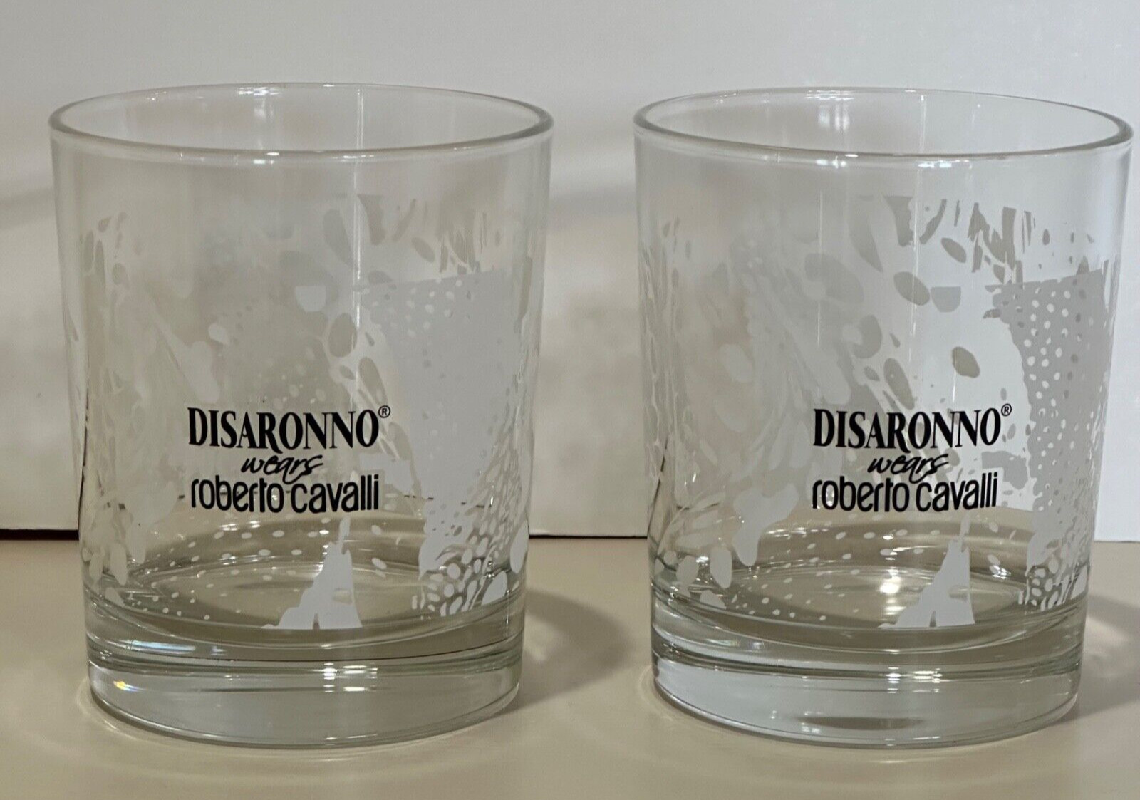 Disaronno Wears Roberto Cavalli Lowball / Old Fashion Liqueur Glasses Set of 2