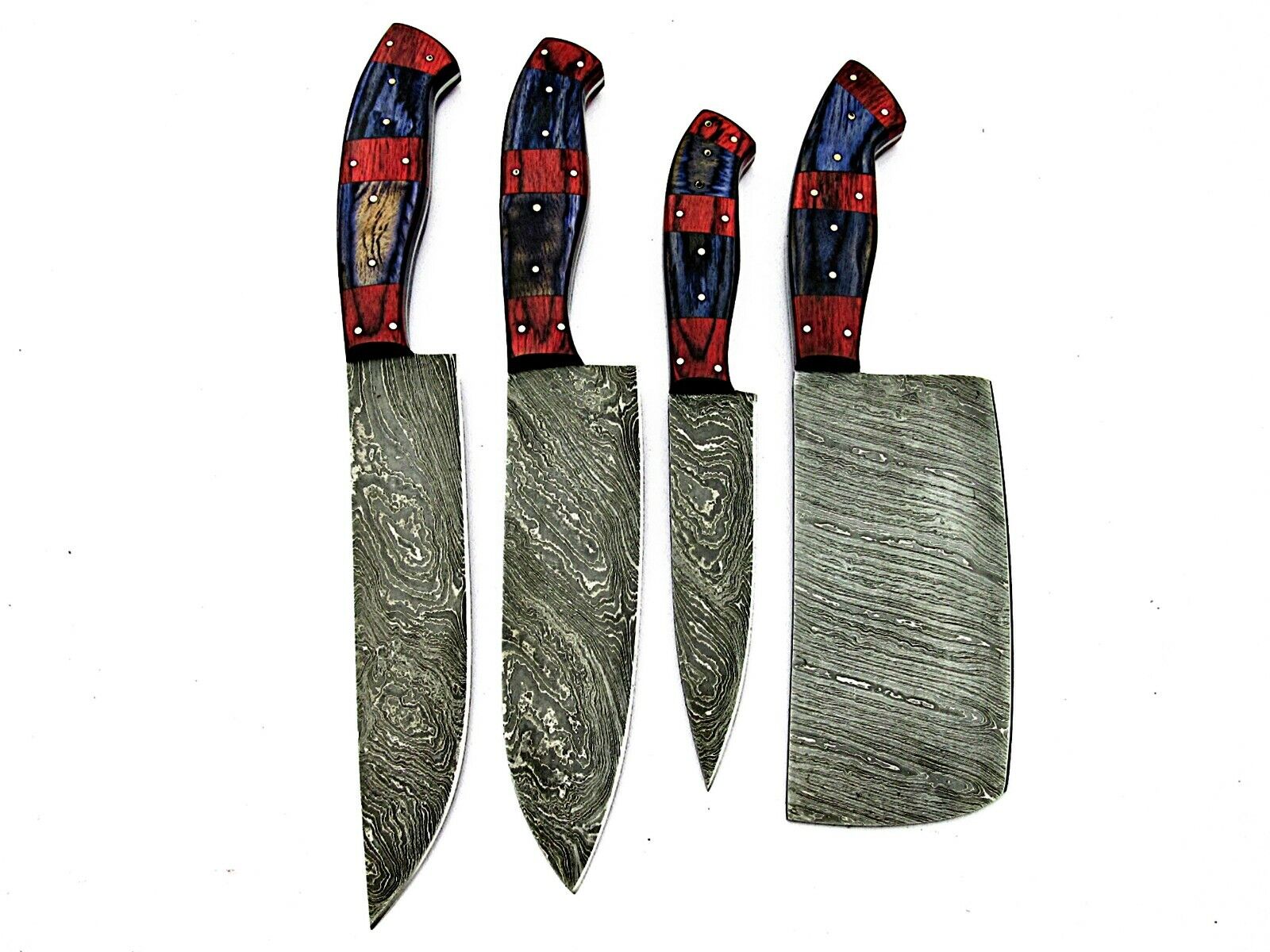  Custom Handmade Damascus Steel Chef Knives 4 pies With Lather Sheath  
