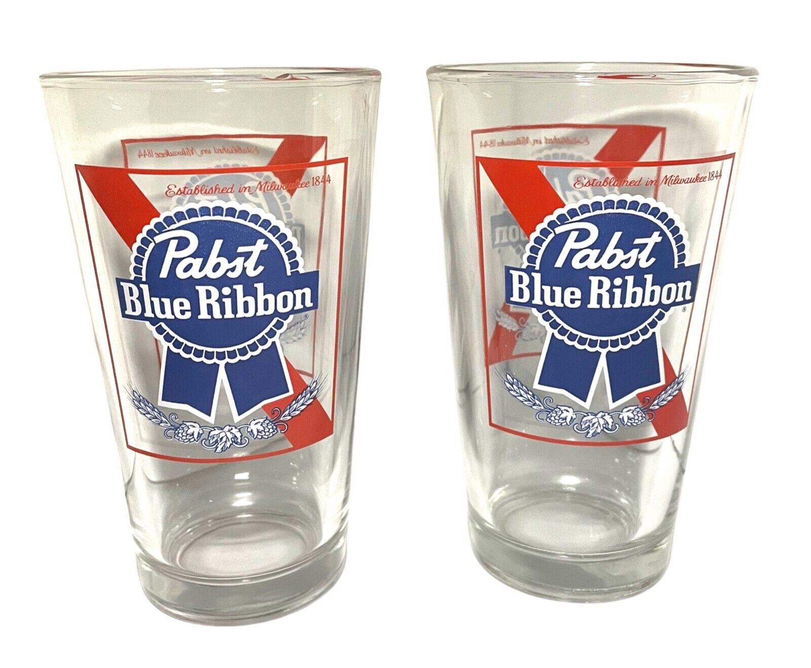 Pabst Blue Ribbon PBR Pint Glasses | Dual Logo | Set of Two (2) | New & F/S