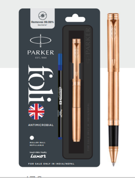 PARKER FOLIO ANTIMICROBIAL ROLLER BALL PEN WITH COPPER ION PLATED