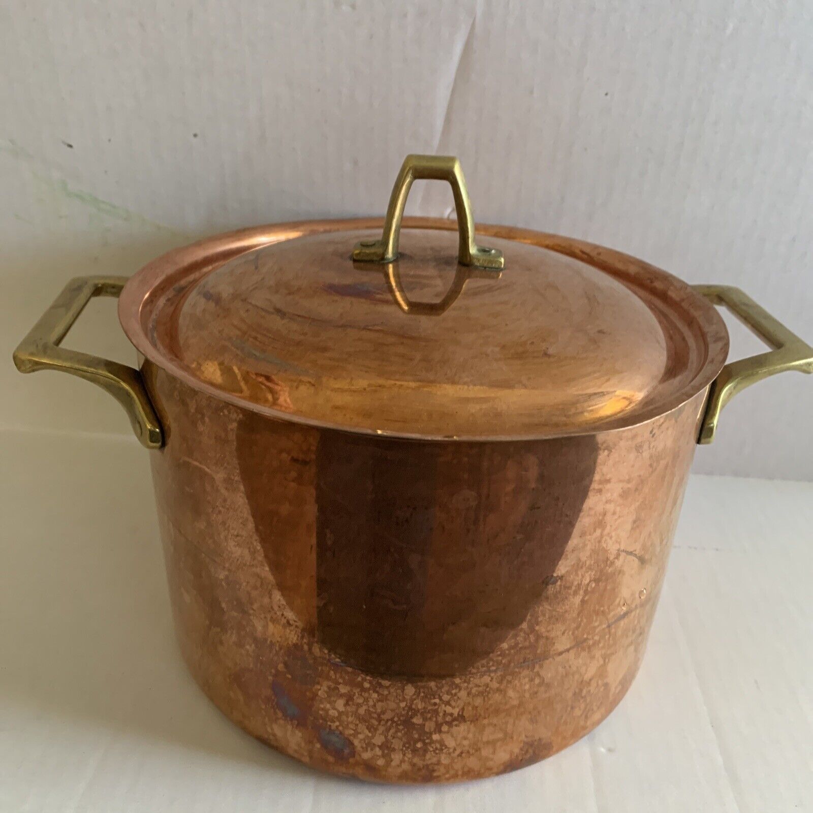 Paul Revere Limited Edition Copper Stock Pot w/ Lid Brass Handles 3.5 Qt Rare