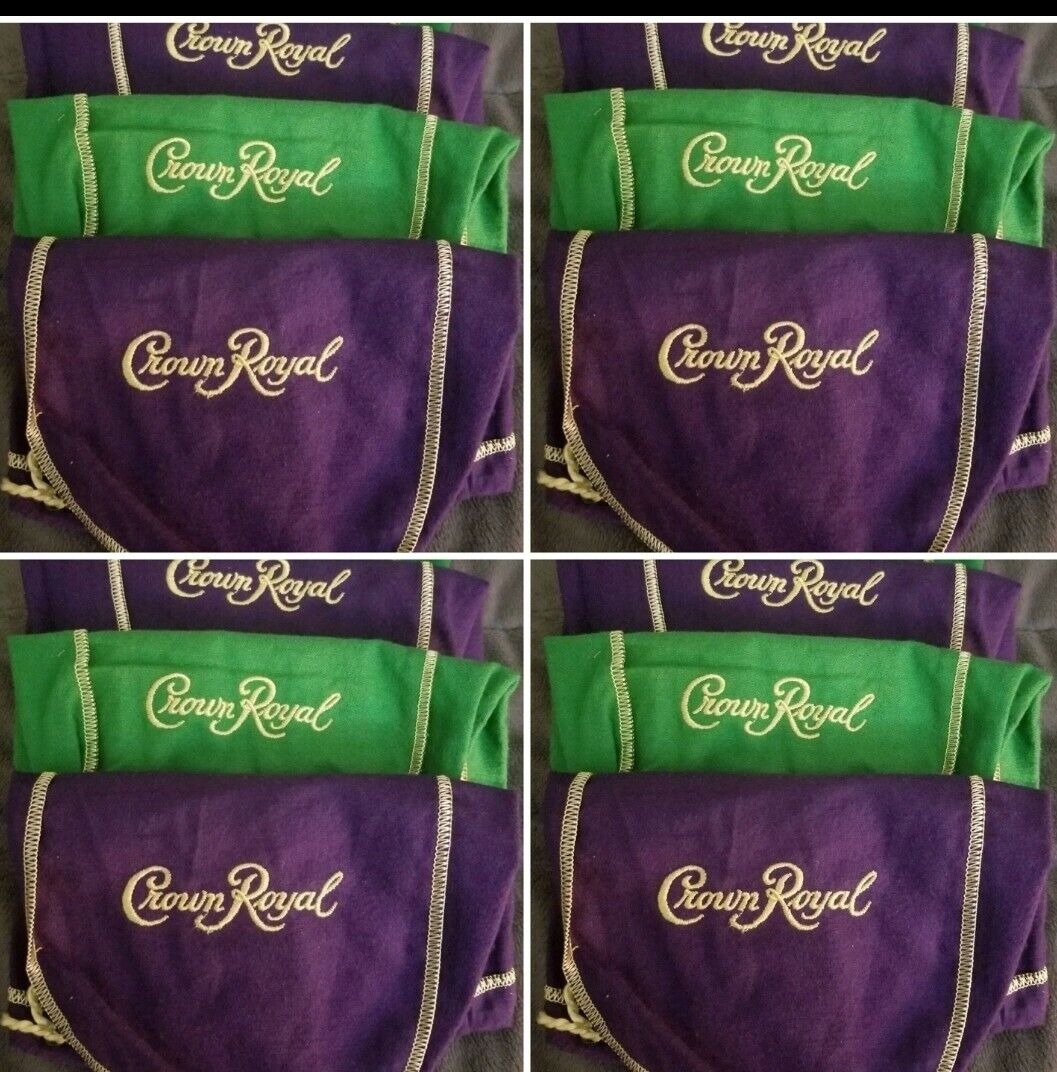 Crown Royal Bags Set of 6 Green and Purple Drawstrings 