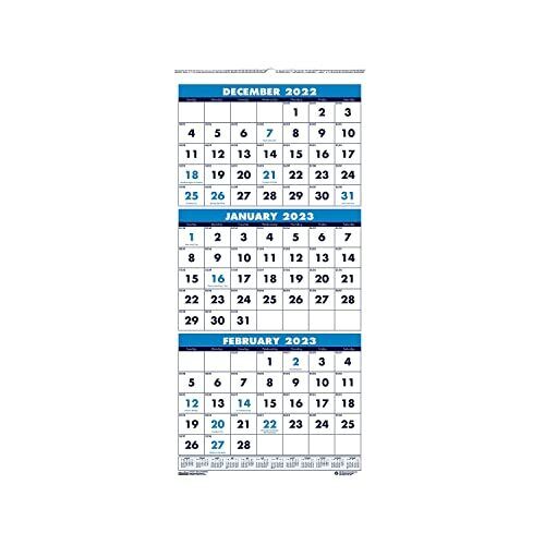 2023 Wall Calendar, Three-Month Vertical, 8 x 17 Inches, December - January (...