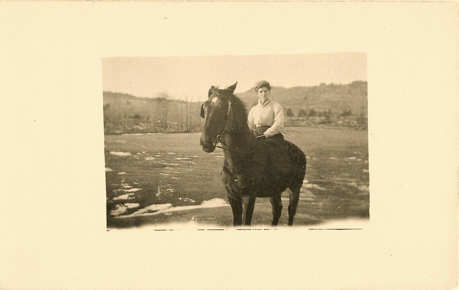 Woman on Horse Gathering Maple Sap Temple New Hampshire VTG 1906 RPPC Postcard