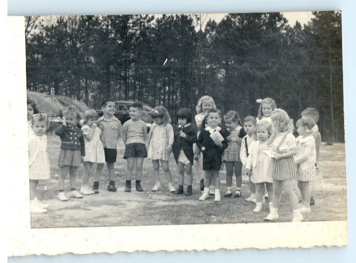 Vintage Photo 1940s, School class gathered together outdoors, 3.5 x 2.5