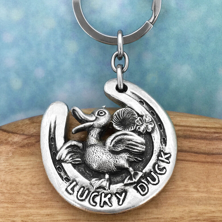 Lucky Duck Pewter Keyring Keychain