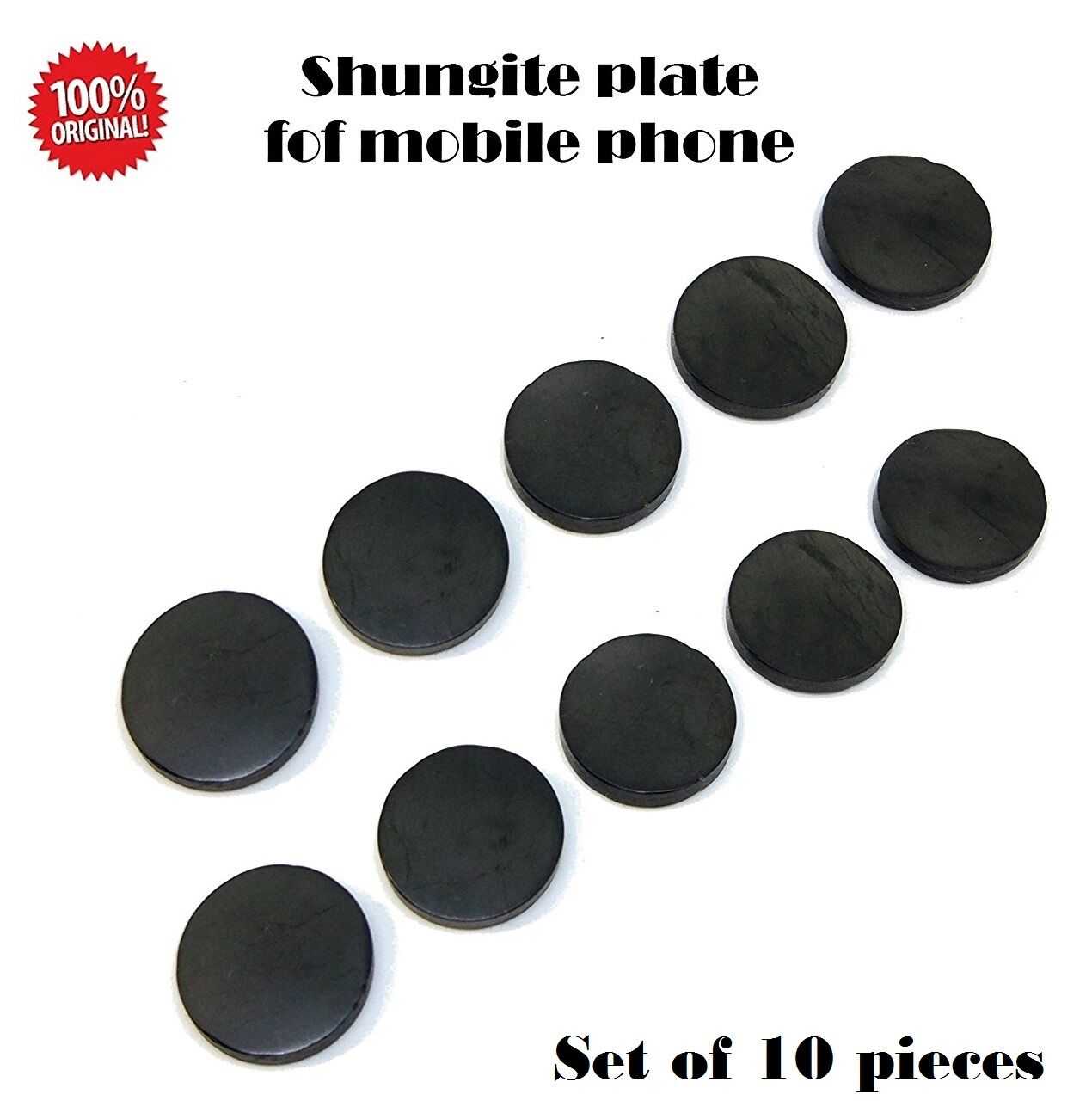 10 x Shungite Mobile cell phone sticker ROUND 19 mm EMF protection POLISHED