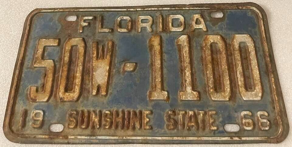 1966 Vintage Florida License Plate 50w-1100 Washington County Chipley Ebro 