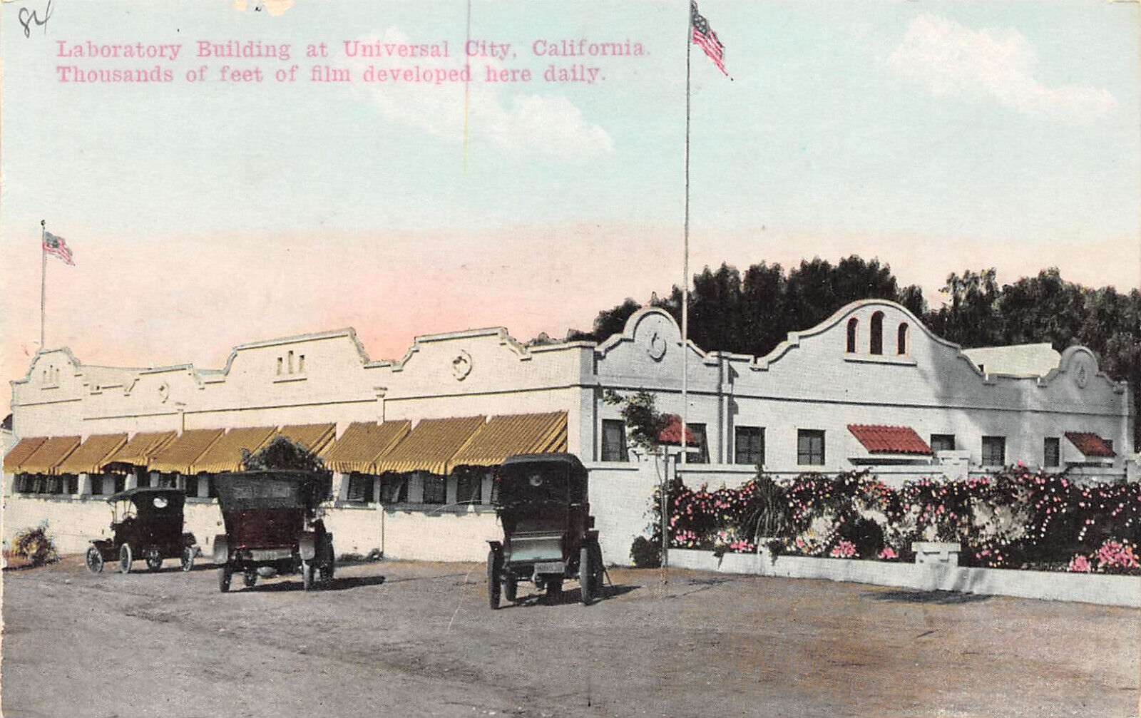 UPICK Postcard Laboratory Building at Universal City CA c1910 Unposted Old Cars