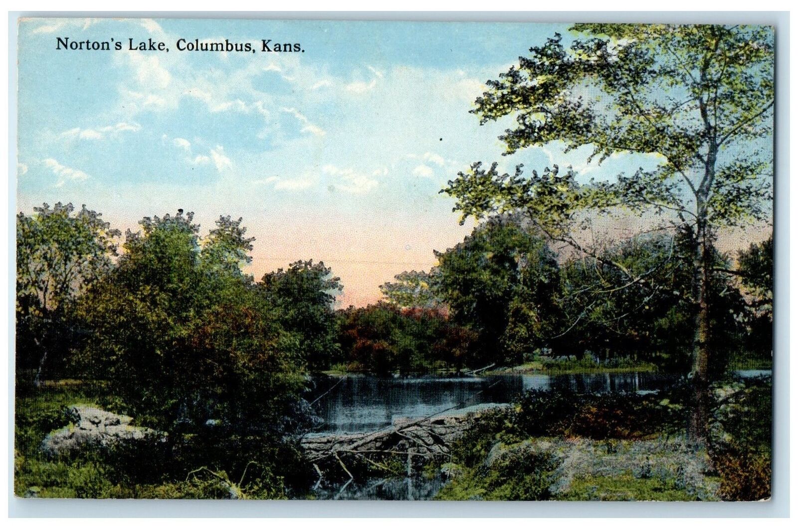 c1910\'s Norton\'s Lake Trees Scene Columbus Kansas KS Unposted Vintage Postcard