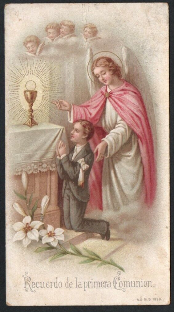 Holy card antique del Angel Custodio image pieuse estampa andachtsbild