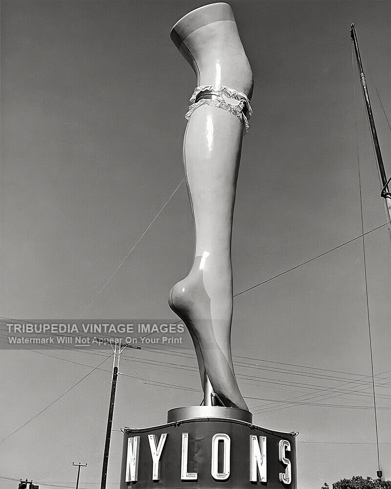 Vintage 1949 Photo Two Ton Model Leg in Nylons - Advertising Sign Odd Strange