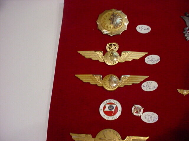 incredible 5 pcs NATIONAL AIRLINES badges,pins (CAPTAIN,CREW,ruby,10K)
