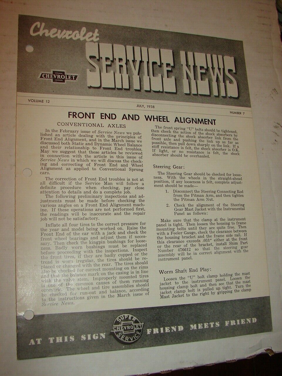 Original CHEVROLET SERVICE NEWS Jul 1938 Front End & Wheel Alignment