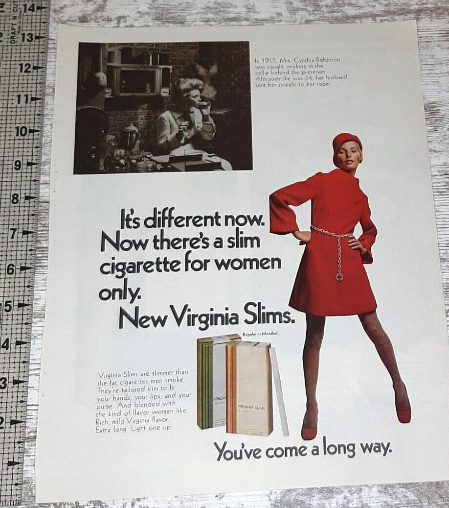 1968 Virginia Slims Vintage Print Ad Cigarettes Tobacco Women Pretty Red Dress