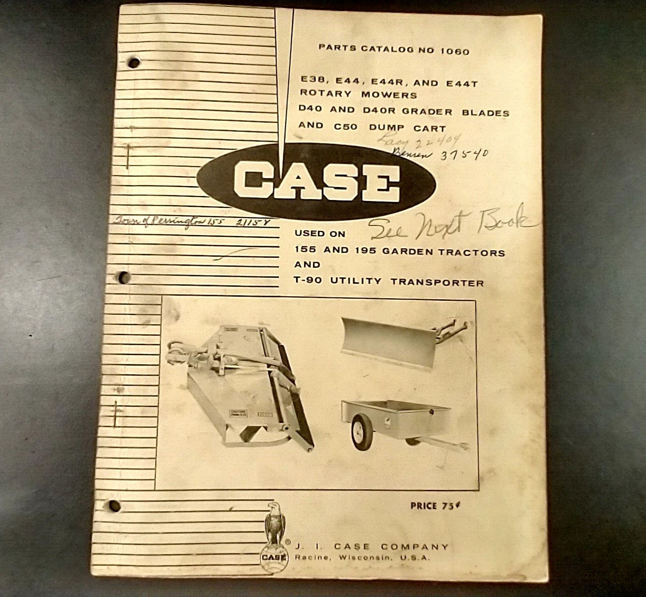 Vintage Parts Manual Case Rotary Mower E38 E44 E44R E44T Dump Cart C50 Blade D40