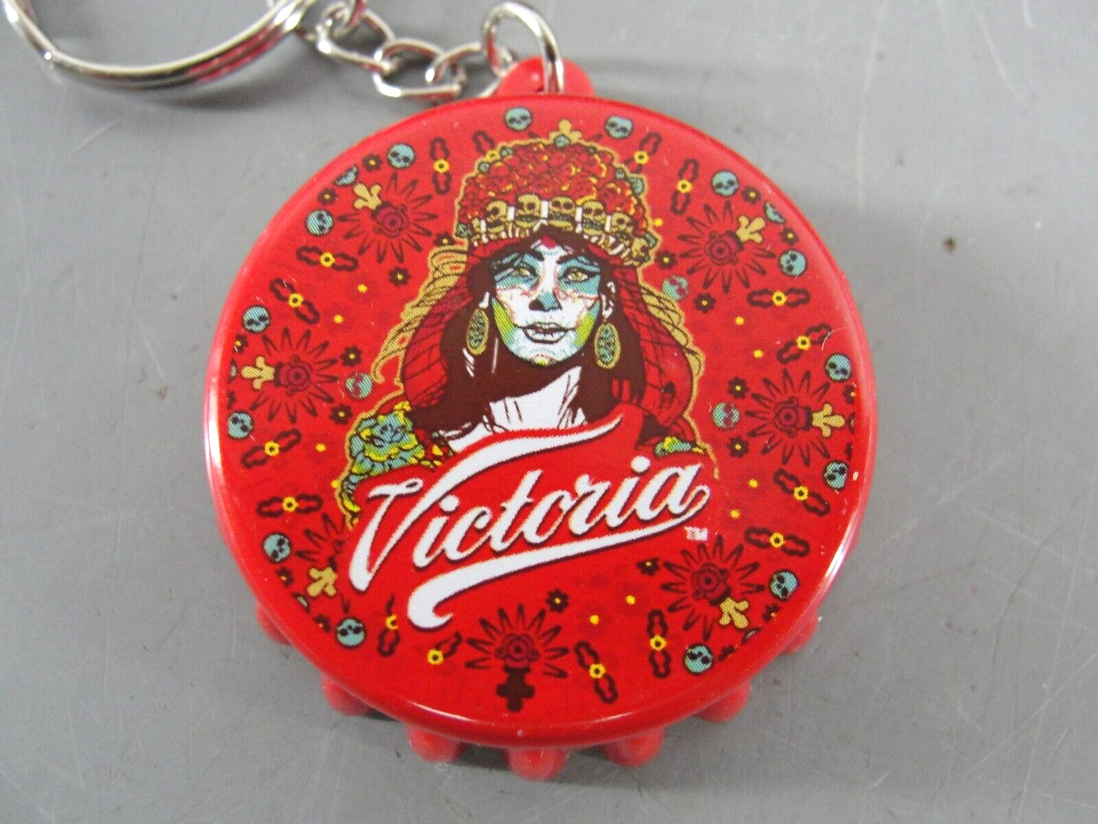 VICTORIA BEER BOTTLE CAP OPENER LOT 50 DAY OF THE DEAD RED KEY CHAIN CHARM NEW