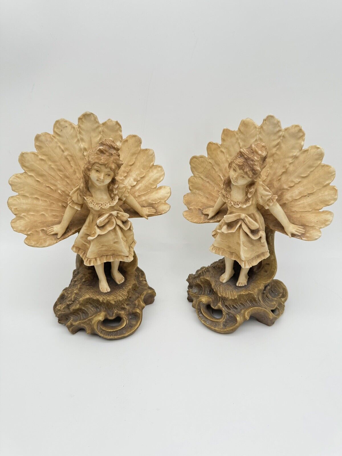 Pair Of Victorian Style Mantle Figurines Depicting Young Girl AS IS
