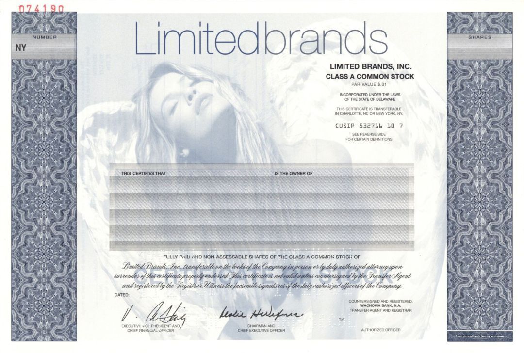Limited Brands, Inc. - 2002 Specimen Stock Certificate - Specimen Stocks & Bonds