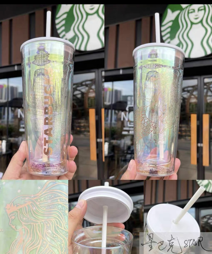 Starbucks Dazzle colour Goddess Double-deck Tumblers 20oz Glass Straw Cups Gifts