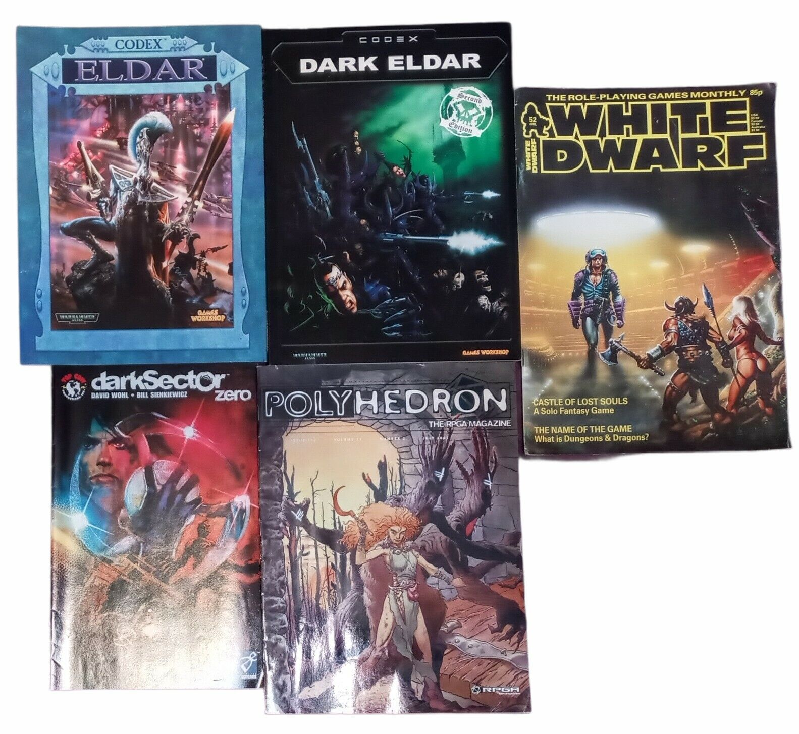 ELDAR Codex- WHITE DWARF- POLYHEDRON -DARK SECTOR MIXED Lot DnD Comic Magazine