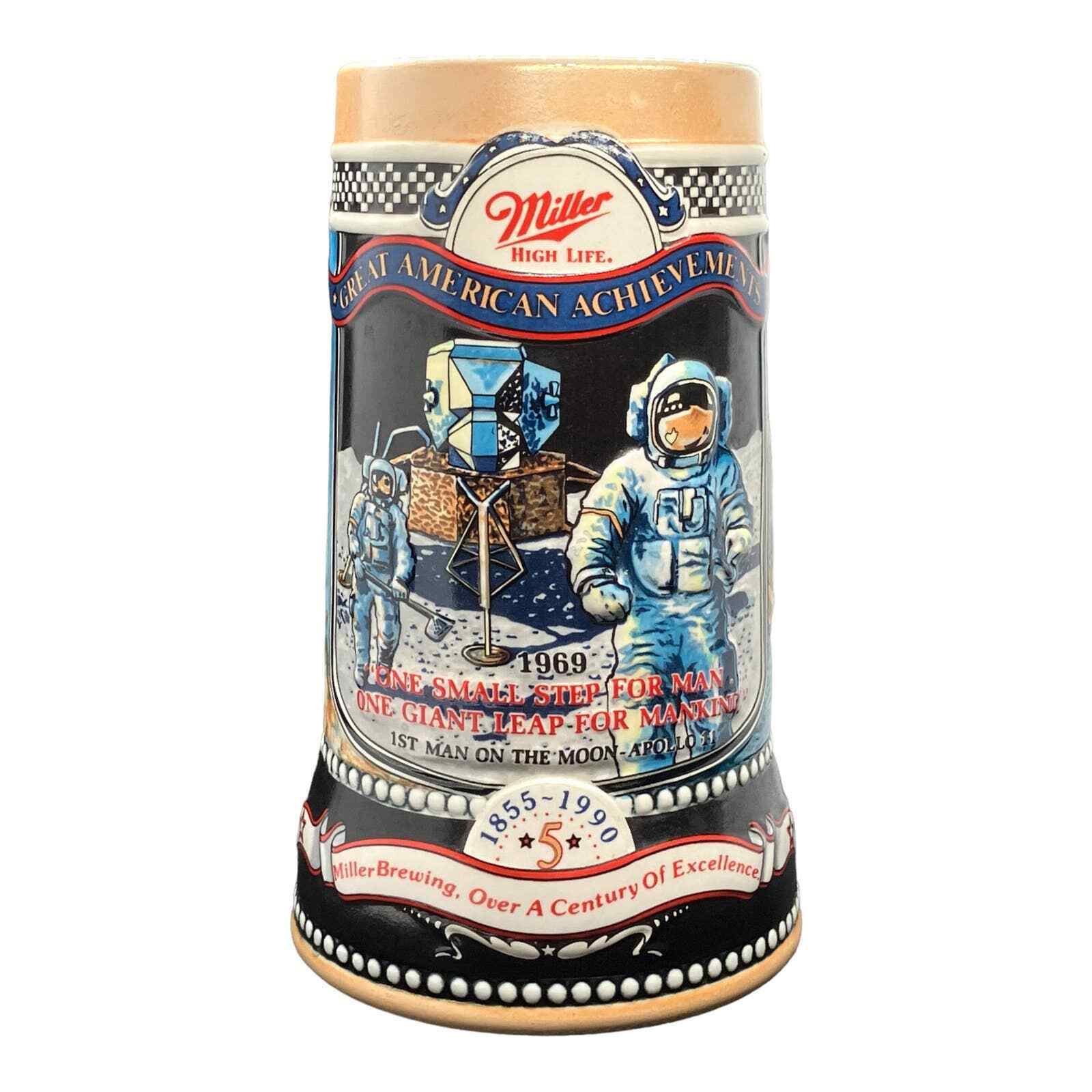 NASA 1855-1990 Miller High Life Beer Stein Mug Great American Achievements 1969