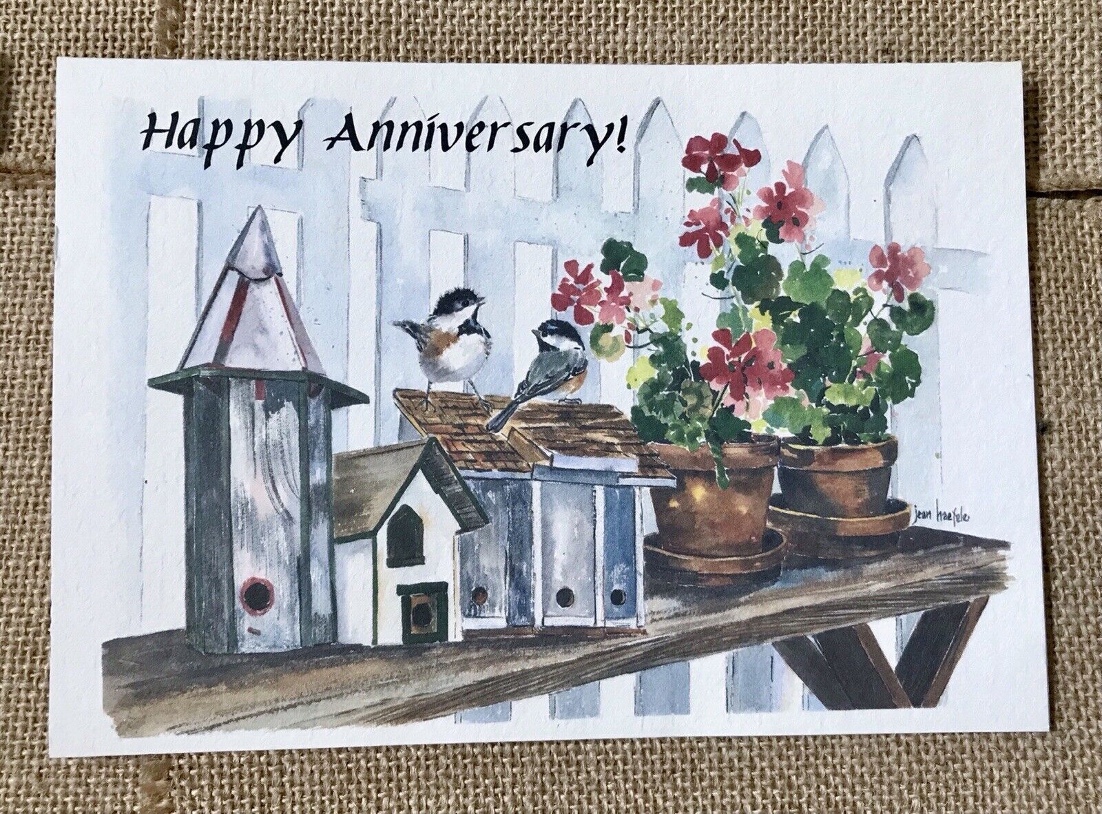 Vintage Stroke Of The Heart Jean Haefele Bird Birdhouse Flowers Anniversary Card