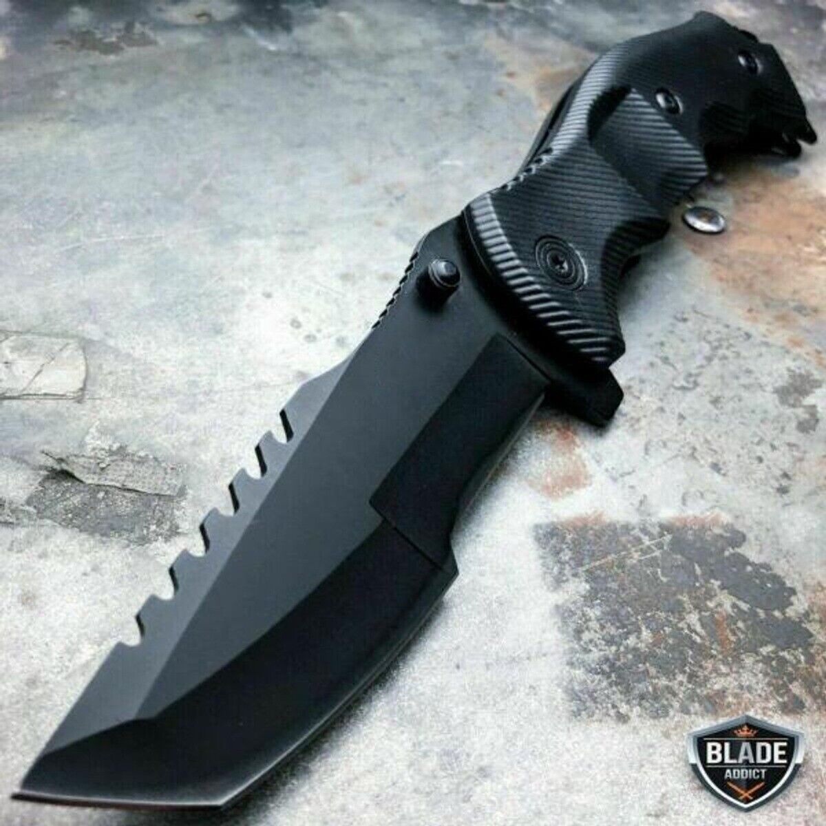 TACTICAL Spring Assisted Open Pocket Knife CLEAVER RAZOR FOLDING Blade Black NEW