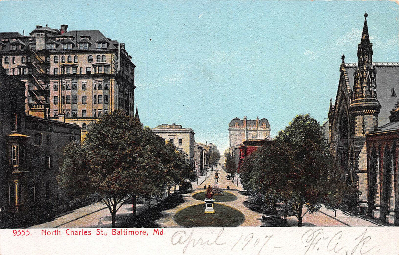 North Charles St., Baltimore, Maryland, 1907 Postcard, Undivided Back, Unused