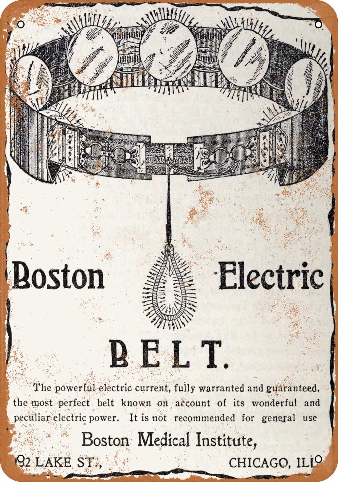 Metal Sign - 1911 Boston Electric Sexual Enhancement Belt - Vintage Loo