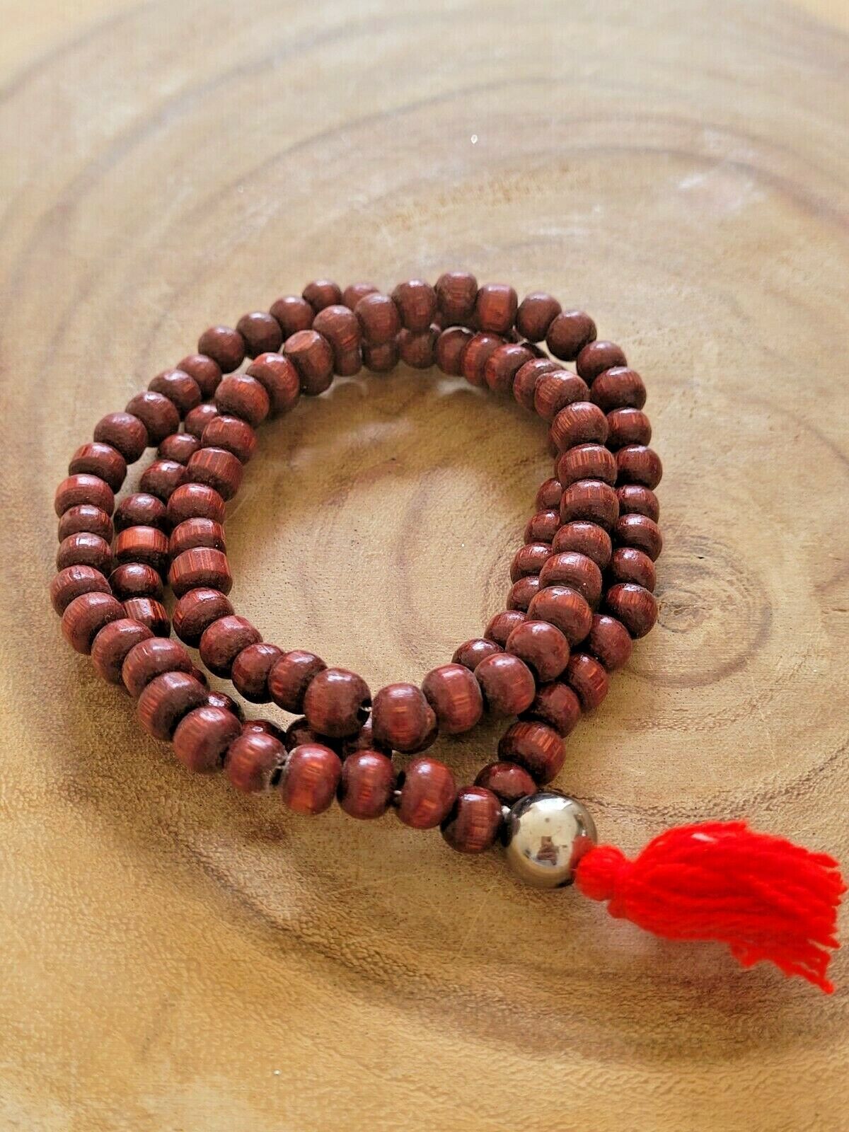 Cherry Sandalwood 108 8mm Buddhist Prayer Wood Bead Mala Necklace Bracelet