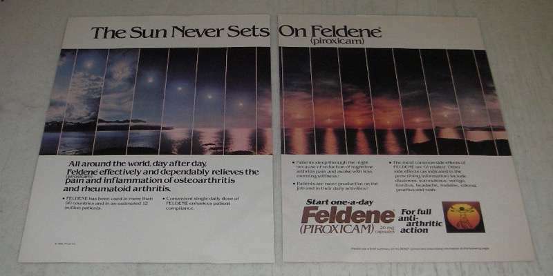 1986 Pfizer Feldene Ad - The Sun Never Sets on Feldene
