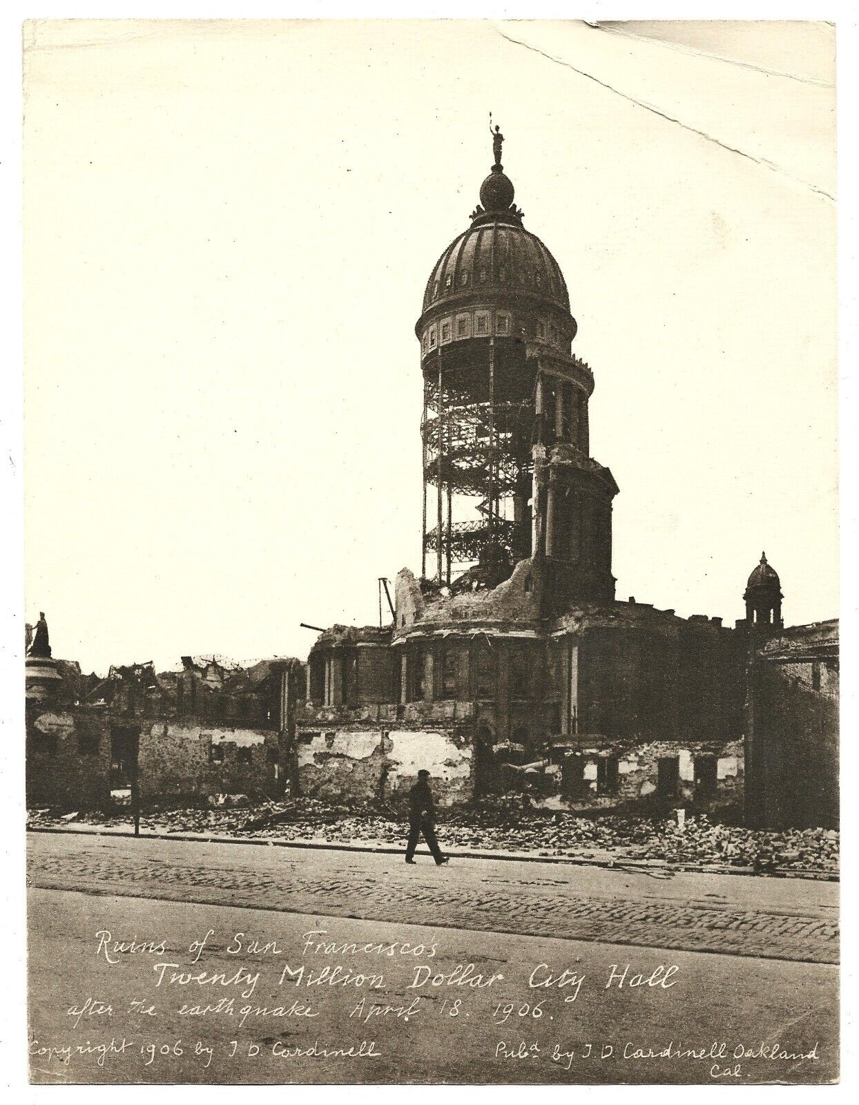 Large Vintage 1906 Photo of San Francisco City Hall after Earthquake by Cardinel