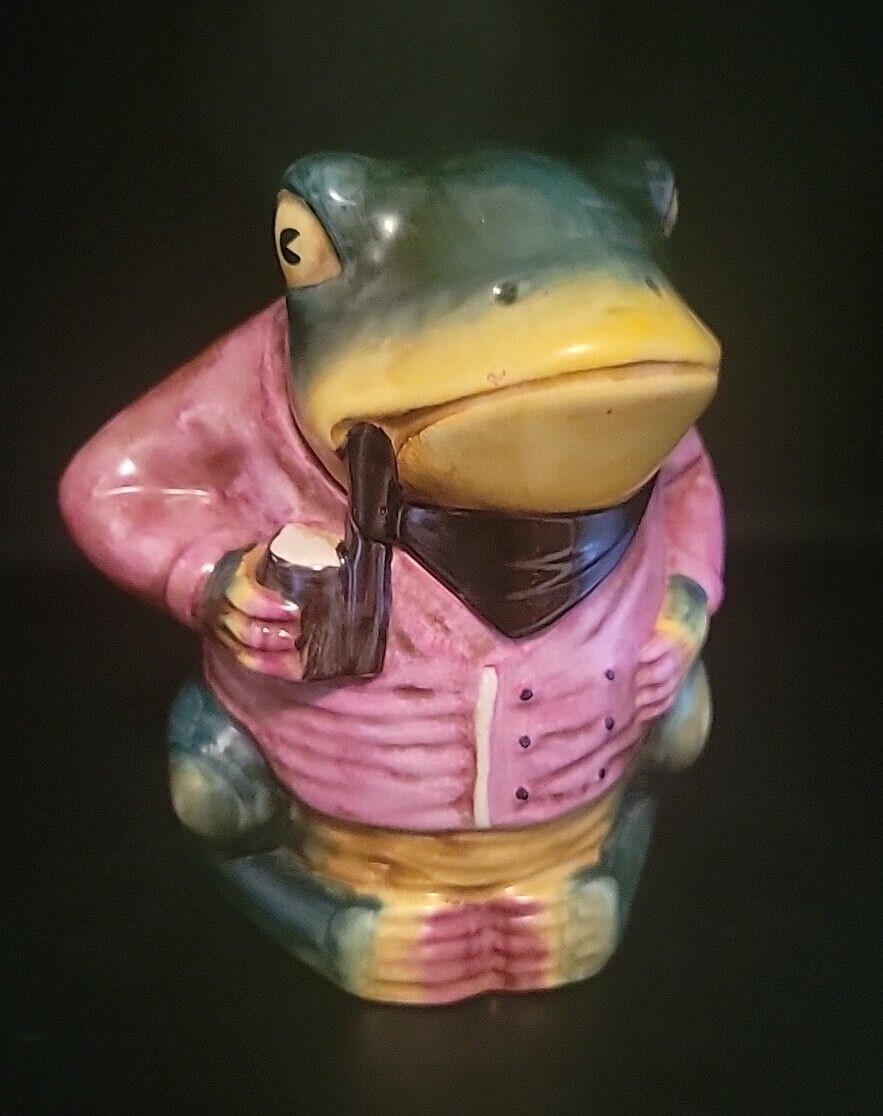 Vintage  Majolica Pipe Smoking Frog Humidor 7.75” H