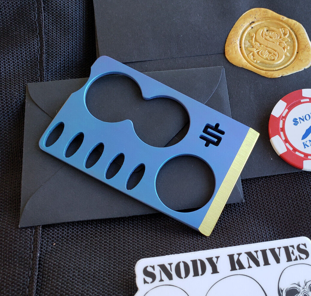 LAST ONE Mike Snody Knives Custom Crisis Card Blue with Gold Bevels Titanium