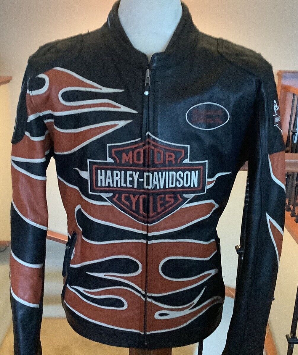 HARLEY DAVIDSON Men’s Size XL Leather “Flame” Racing Jacket
