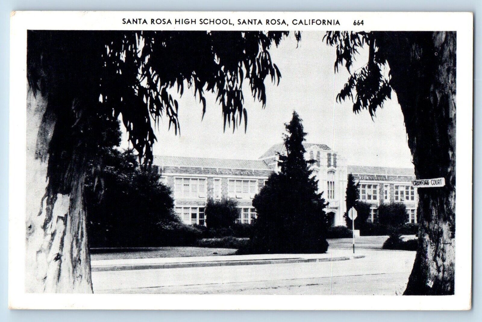 Santa Rosa California Postcard Santa Rosa High School Building 1940 Clear View