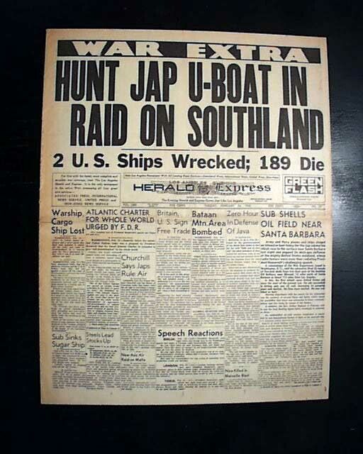 Best CALIFORNIA COAST ATTACKED Ellwood Oil Field Shelled by JAPAN 1942 Newspaper