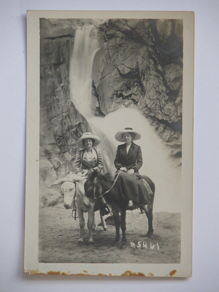 Vtg 1912 Two Women Riding Donkeys South Cheyenne Canon CO Postcard RPPC